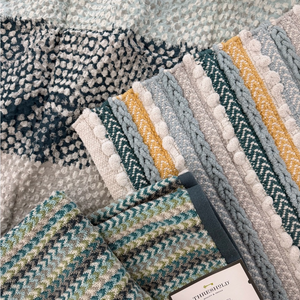 NEW set 3 Threshold Opal House bath rug towel shower curtain ocean beach theme